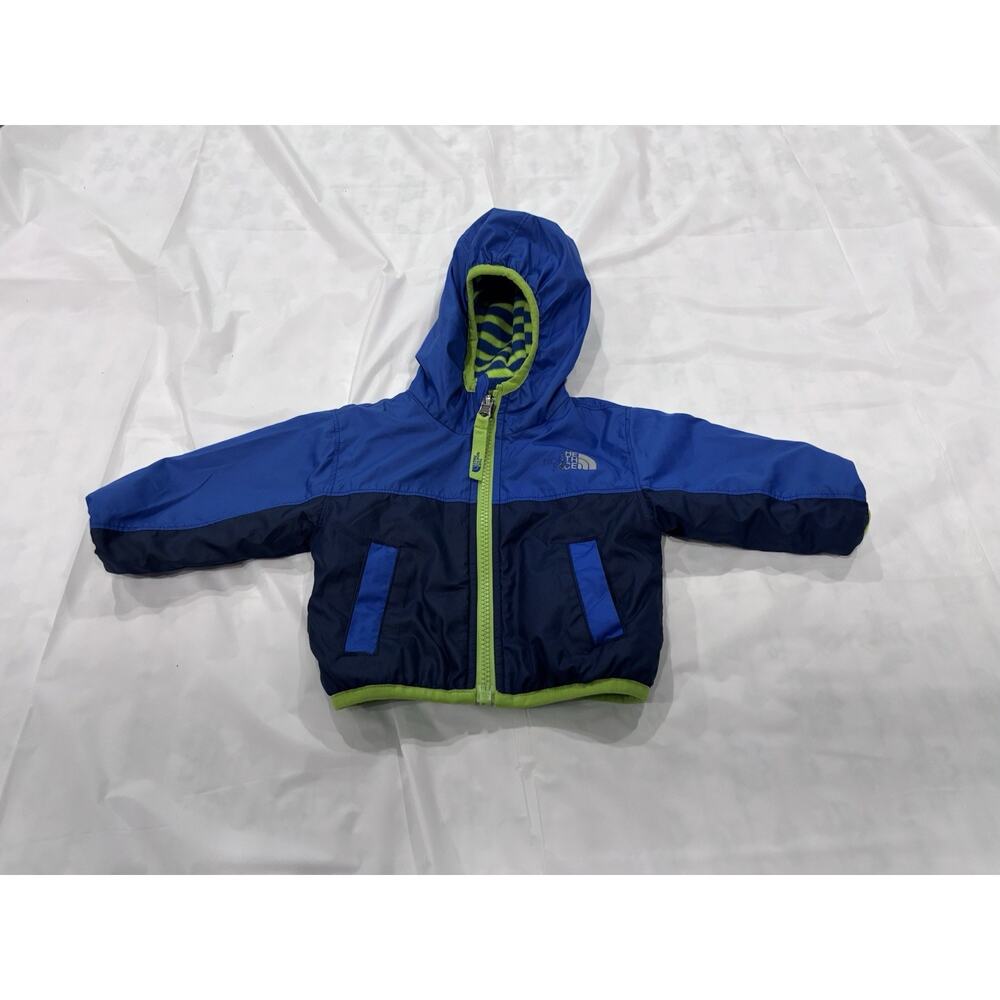 The North Face Reversible Infant Baby Hooded Jacket Quilted Blue Size 0-3 Months